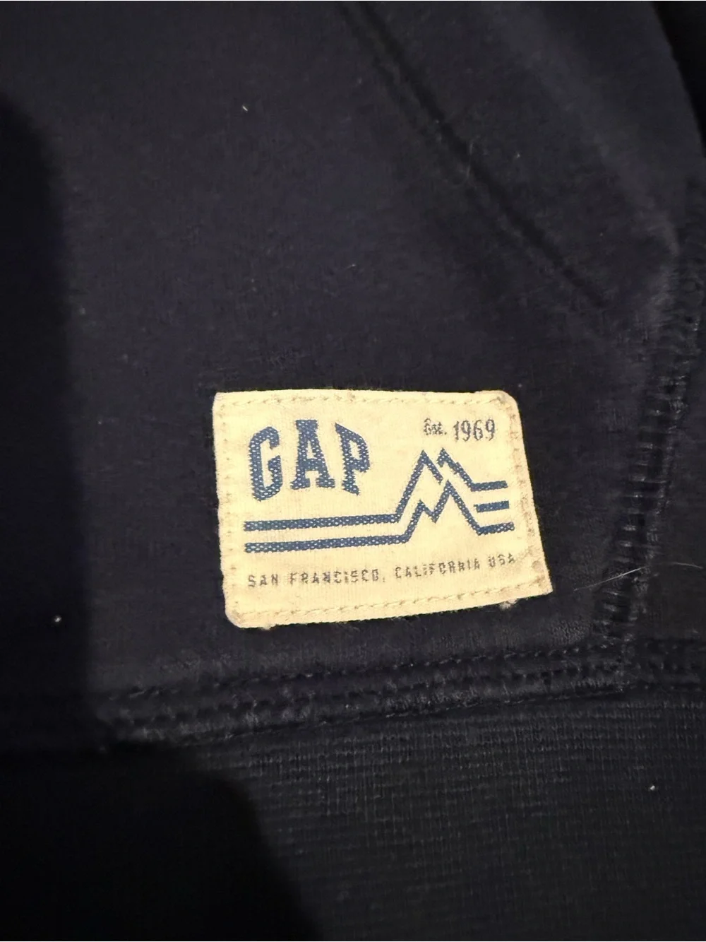 GAP Navy Hoodie with Colorful Geometric Mountain Graphic
